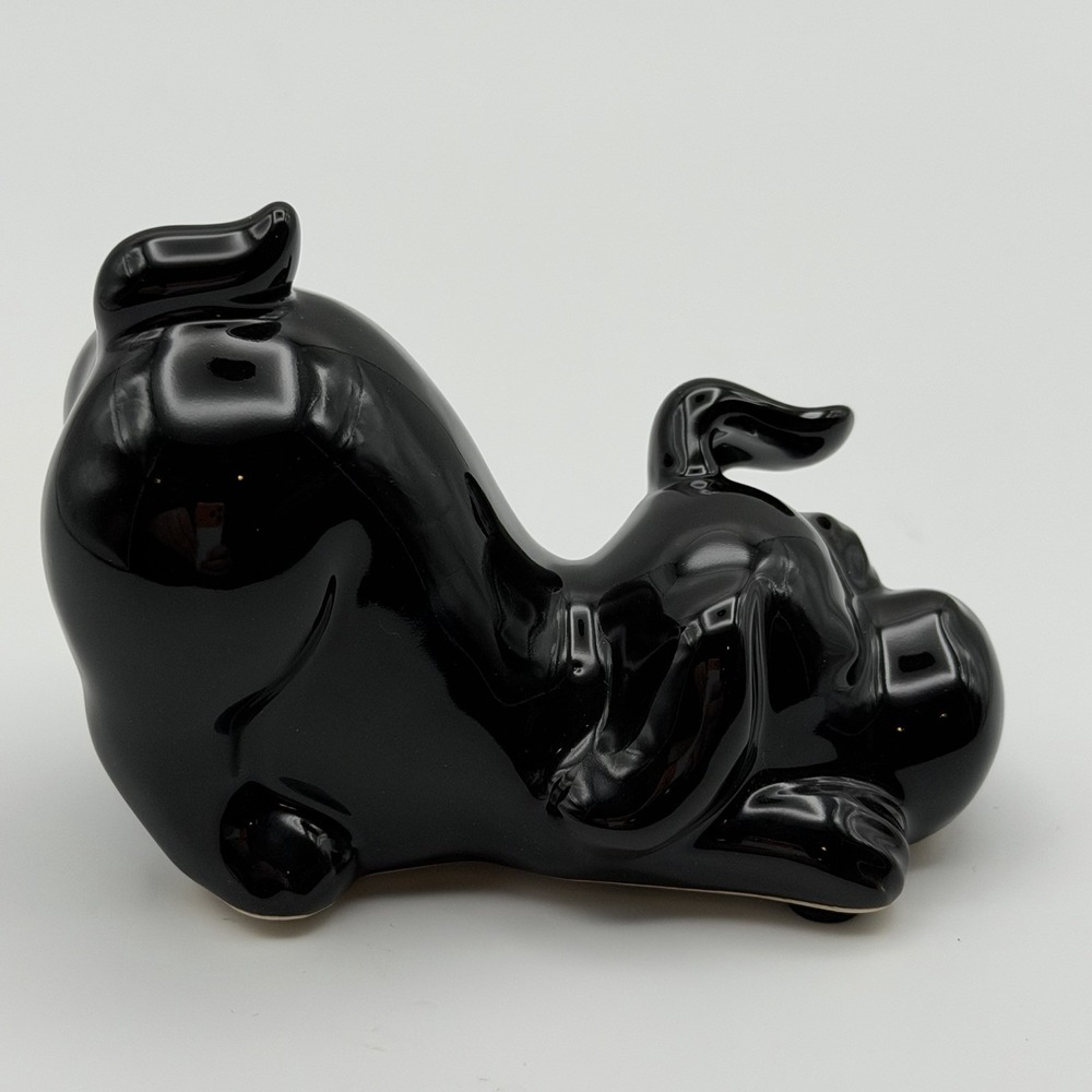 Black Glossy Ceramic Dog Figurine Lying Playful‎ Modern Home Decor Accent